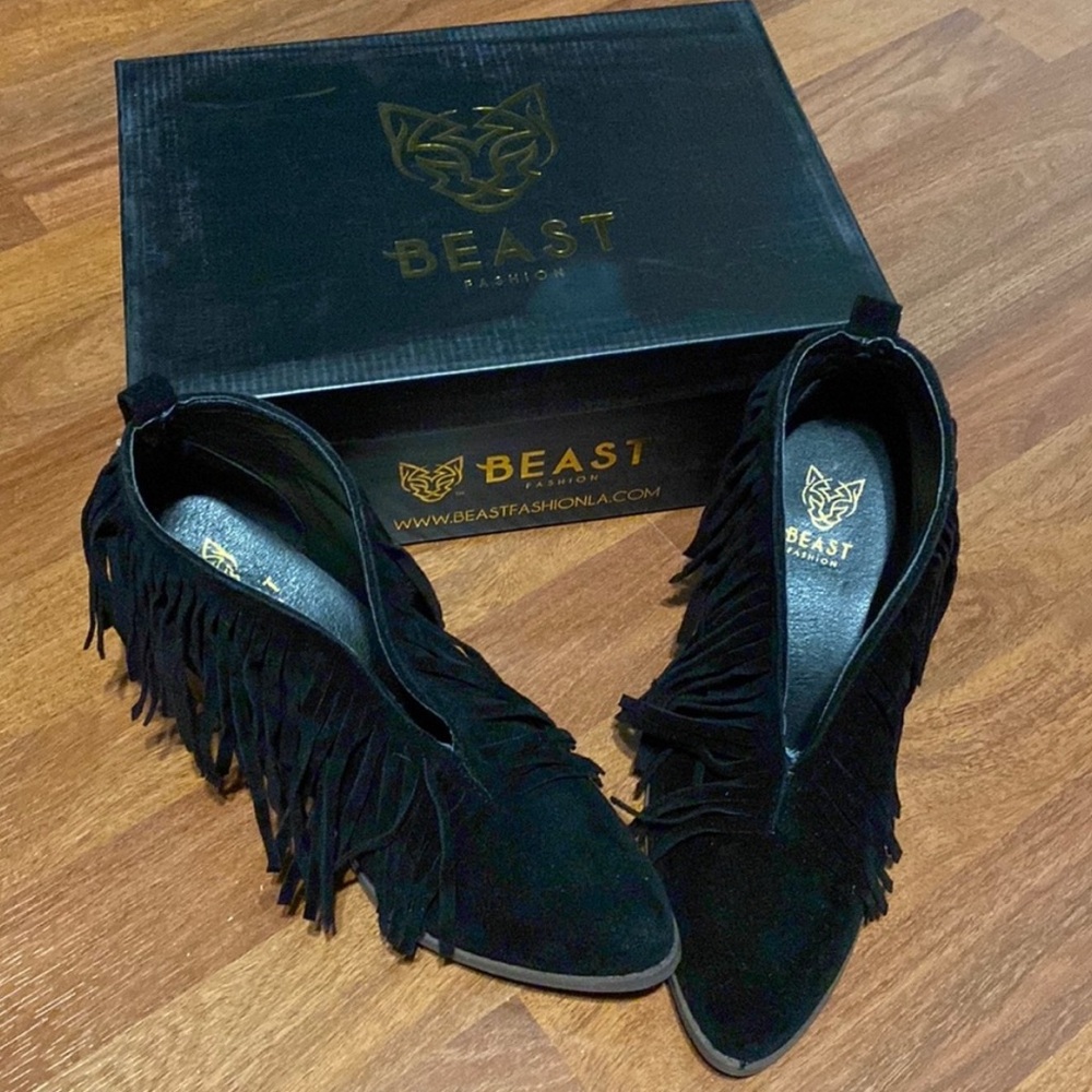 Fringe Black Beast Ankle Boots